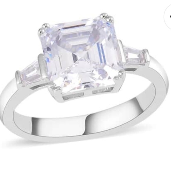 Assher Cut Lustro Stella Finest CZ Ring in Platinum over Sterling Silver Sz 9! - Picture 5 of 12